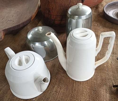 Vintage Coffee and Tea Pot `stay Hot` style with warmer inners under metal covers