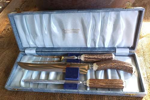 Priestley&Moore Ltd. Cutlers&Silversmiths Sheffield England-3 piece Staghorn Carving Set-never used
