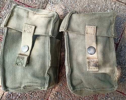 Pair of  Old SADF Border War 1970`s green ammo pouches in good condition-selling as a one lot