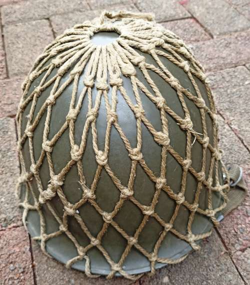 Old SADF hard Metal Helmut from late 60`s with inner and straps,camo net complete