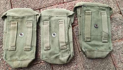 3 x  SADF green ammo pouches from the late 60`s in good condition-selling as a one lot