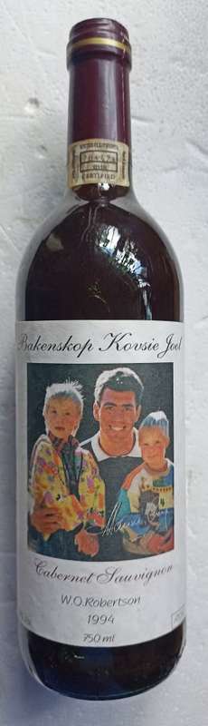 Rare 750ml Cabernet Sauvignon bottle of red wine 1994, Hansie Cronje, Bakenskop Kovsie Jool