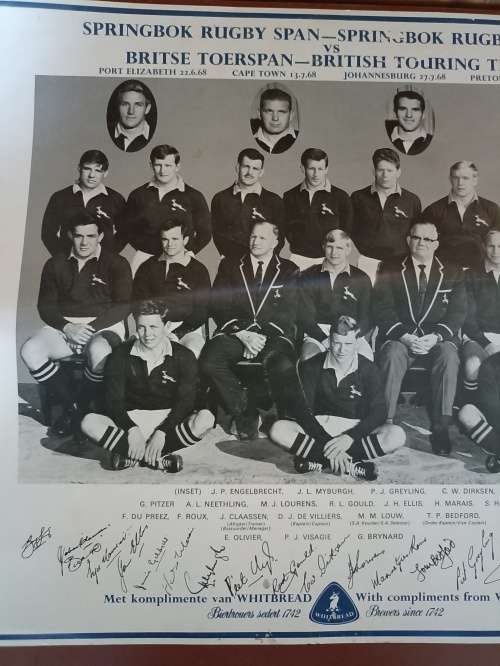 Picture/Print hard Glossy paper Springbok Rugby Team/ British Touring Team 1968+signatures-42x32cm