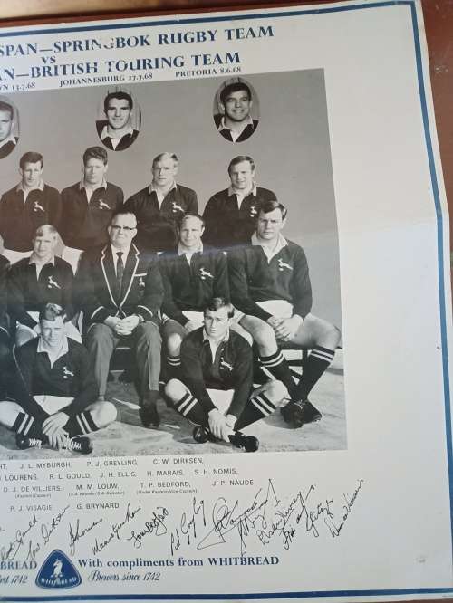 Picture/Print hard Glossy paper Springbok Rugby Team/ British Touring Team 1968+signatures-42x32cm