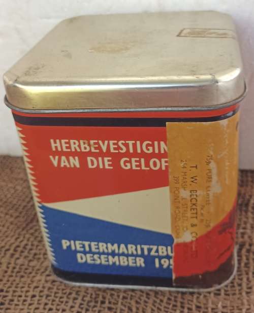 Vintage `Herdenking van die Gelofte-Petermaritzburg Des 1955` 1 Lb. Nett Tekker Koffie Blik