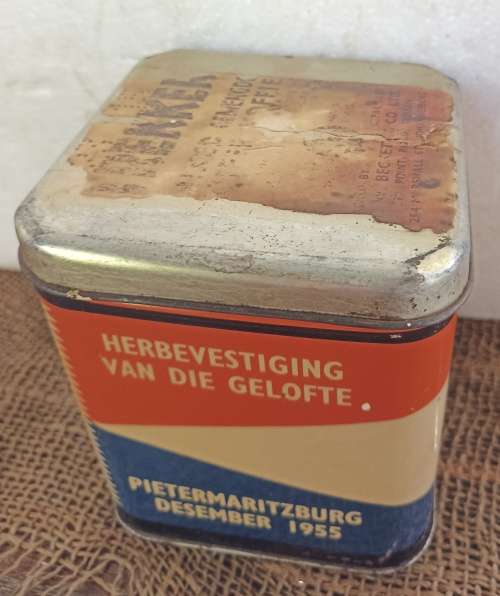 Vintage `Herdenking van die Gelofte-Petermaritzburg Des 1955` 1 Lb. Nett Tekker Koffie Blik