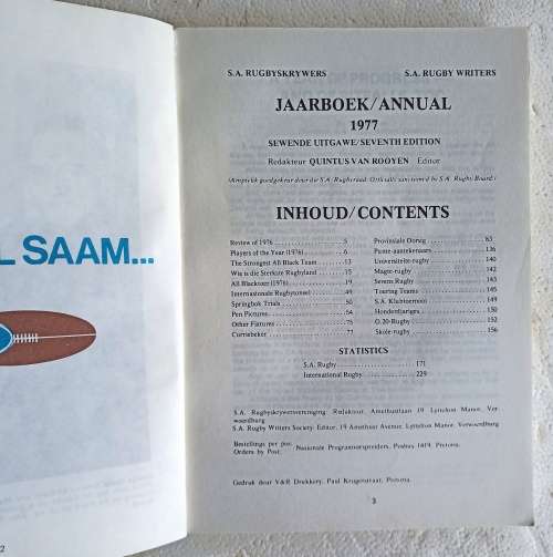 SA Rugby Writers Rugby Annual 1977-Editor Quintus van Rooyen-Afrikaans/English-242 Pages