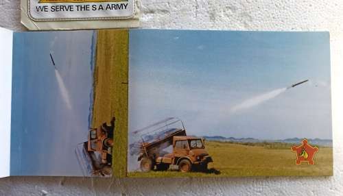 Rare SA Army Picture Postcard Booklet with 8 postcards of military weapons,/vehicles