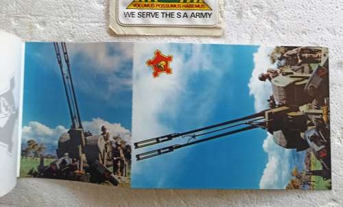 Rare SA Army Picture Postcard Booklet with 8 postcards of military weapons,/vehicles