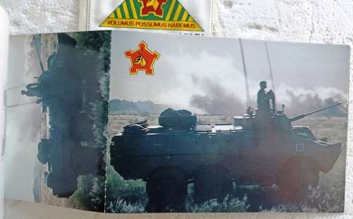 Rare SA Army Picture Postcard Booklet with 8 postcards of military weapons,/vehicles