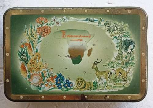 Rare Vintage Baumann`s 1 lb South Africa Wilk Life Biscuit Tin-Dia. 21.5 x 14 x 6 cm