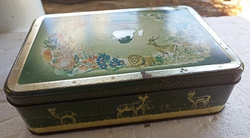 Rare Vintage Baumann`s 1 lb South Africa Wilk Life Biscuit Tin-Dia. 21.5 x 14 x 6 cm