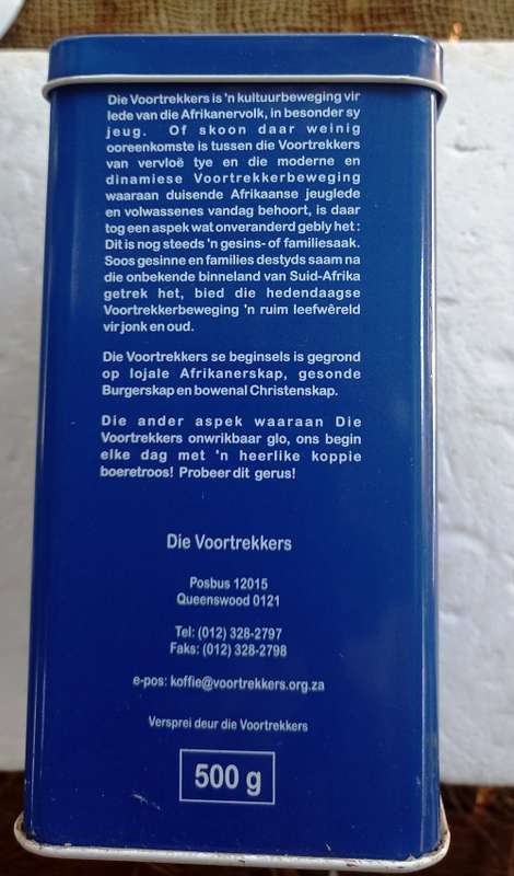 Beperkte uitreikings Gedenk blik ` Filter Koffie` as deel van die Voortrekkers se 70ste bestaansjaar