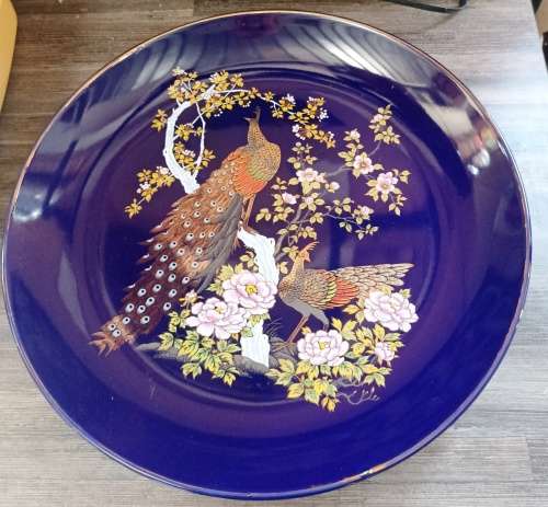 Stunning big dia. 31 cm Elweco Porcelain-Genuine Gold design Japan-dark blue hand painted plate