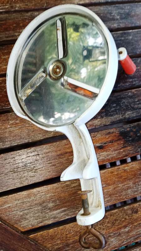 Vintage white Bean Slicer-Table mount in working condition