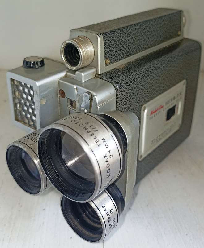 Vintage KODAK Cine Automatic Turret f/1.9 - 3 Lens - 8mm Movie Camera Wind Up work!