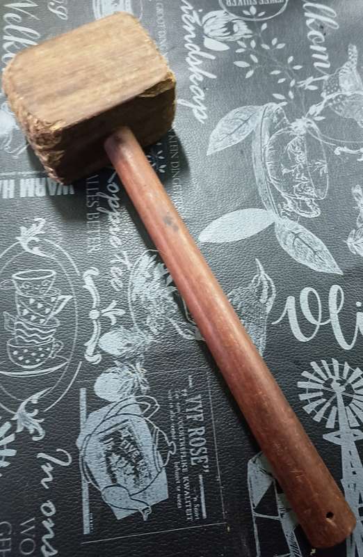Vintage wooded meat tenderizing hammer-Length 32 cm, head 9 cm x 6cm x 6 cm