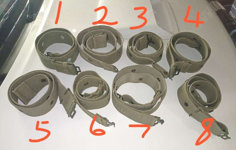 8  Border War period webbing belts-to buy per belt-See description for lengths (no`s 1,3,5 & 8 Sold)