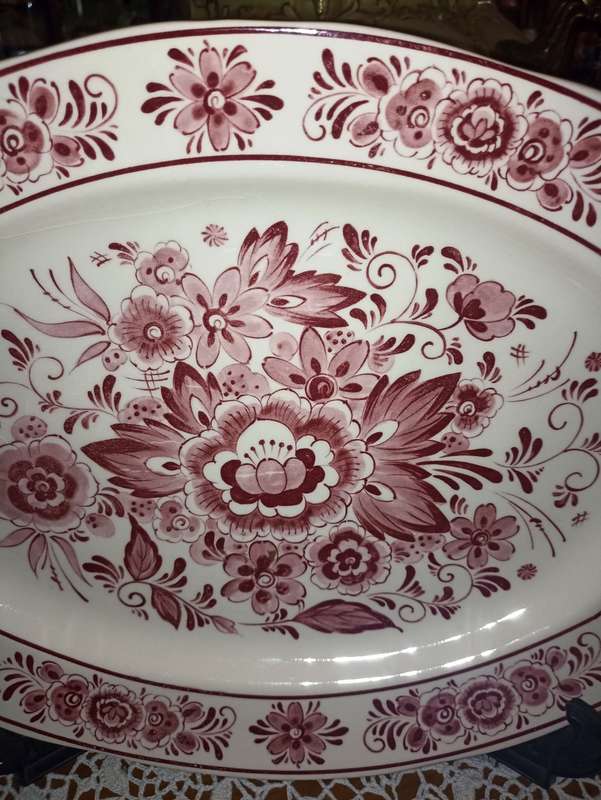 Big dia. 42 cm x 30 cm Royal Crown Pink Delft Oval Porcelain plate good condition