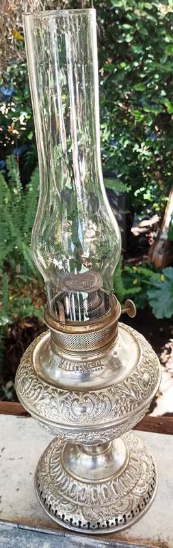 Victorian Miller & Co heavily Embossed `Juno` Oil Lamp
