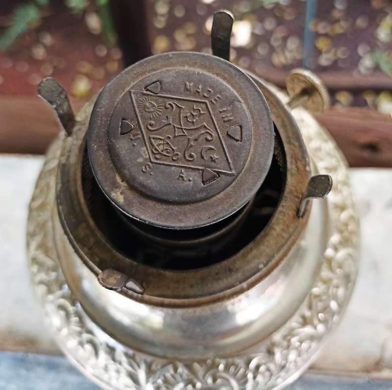 Victorian Miller & Co heavily Embossed `Juno` Oil Lamp
