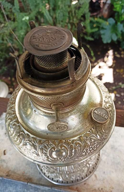 Victorian Miller & Co heavily Embossed `Juno` Oil Lamp