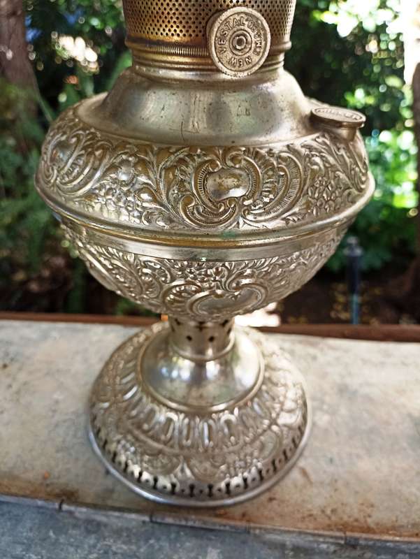 Victorian Miller & Co heavily Embossed `Juno` Oil Lamp