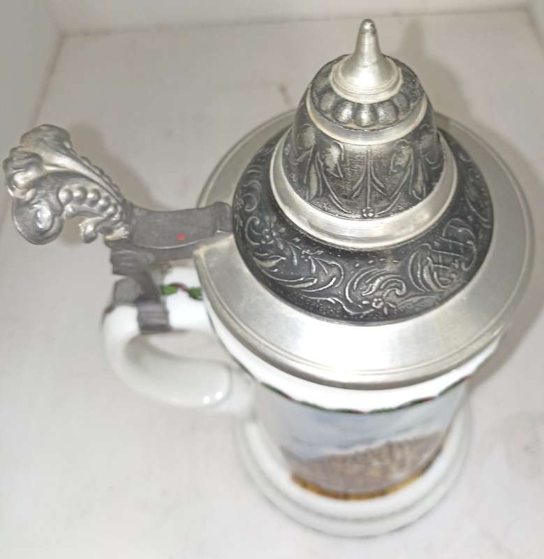 Vintage Bavaria German Ceramic Beer mug `hinged lid-`Nurenberg` H 23 cm , BD 11 cm.