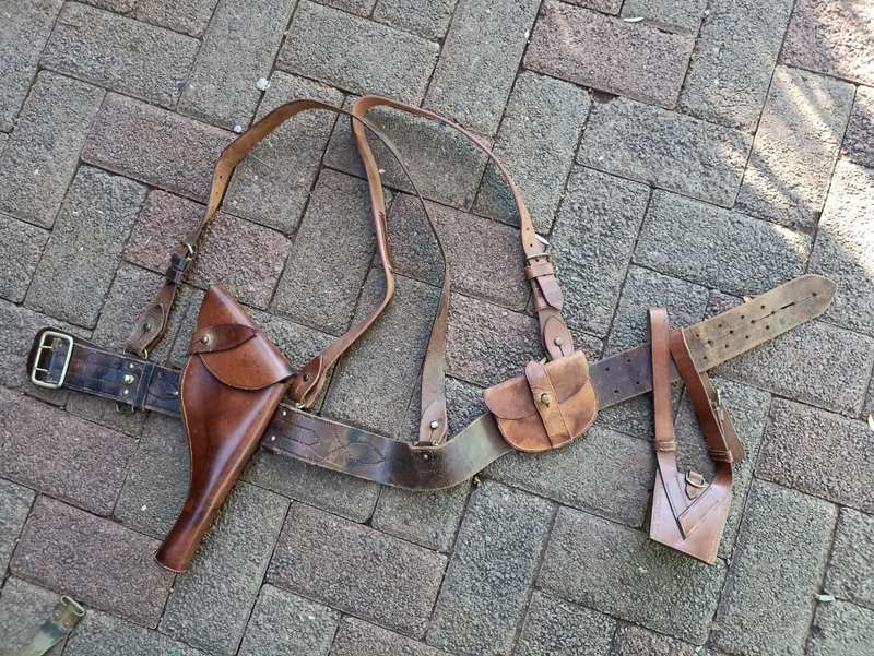 WWI British Officer`s Belt by M Harvey Co, Holster by Hobson & Sons 1915 strap and sword Hanger Hook