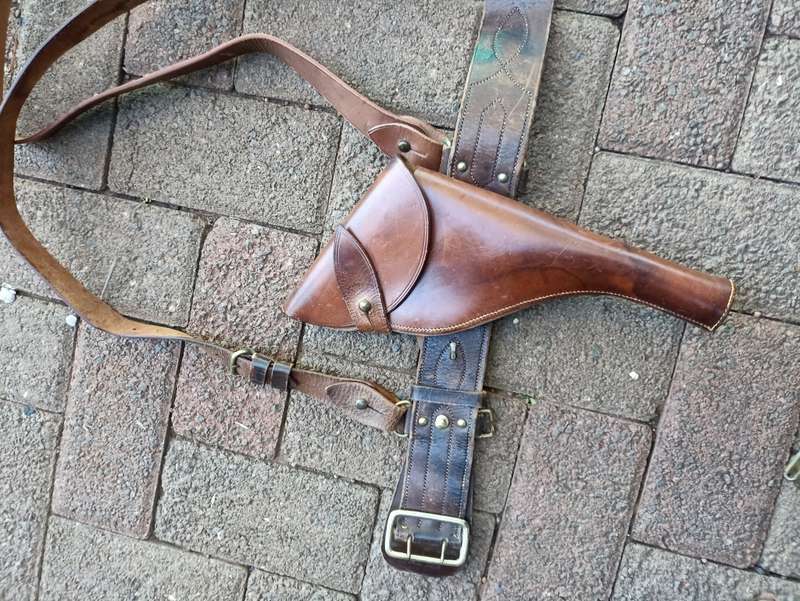WWI British Officer`s Belt by M Harvey Co, Holster by Hobson & Sons 1915 strap and sword Hanger Hook