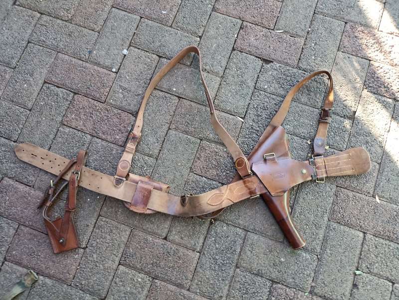 WWI British Officer`s Belt by M Harvey Co, Holster by Hobson & Sons 1915 strap and sword Hanger Hook