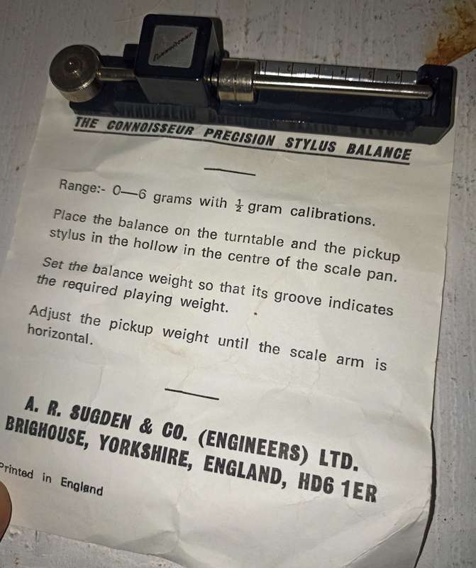 Vintage  Gramophone Connoisseur Precision Stylus Balance with instructions