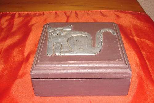 Wooden Jewelery Box with metal decorated Cat