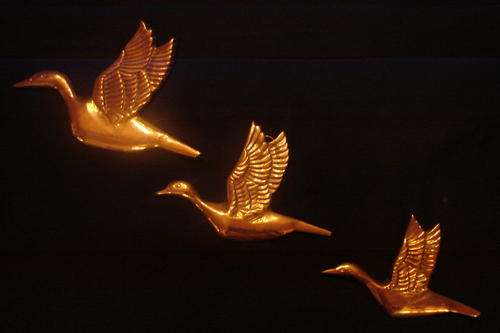 3 good India Quality Brass Flying Ducks (Wall Mounted)-Good condition