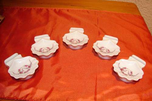 8 Pretty Porcelain Name Plates-diameter 7cm x 6cm