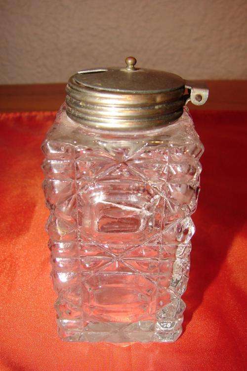 Glass Mustard Holder with metal lid - Height 9cm. no chips or cracks