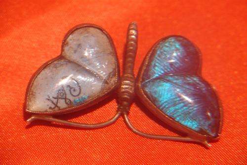 Beautiful Vintage Butterfly brooch - with butterly wing inlays - Marked Silver England