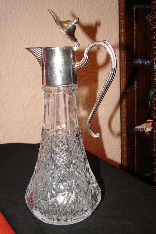 Vintage Pressed Glass Water Pitcher with silver plated spout-height 30cm-no chips or cracks