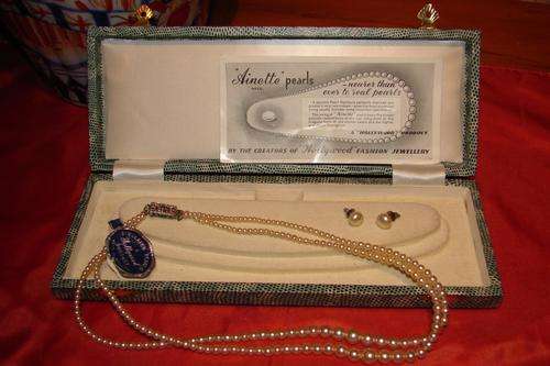 Set of "Ainette" Simulated Set Pearl Ear rings and Pearl Necklace-Made in England