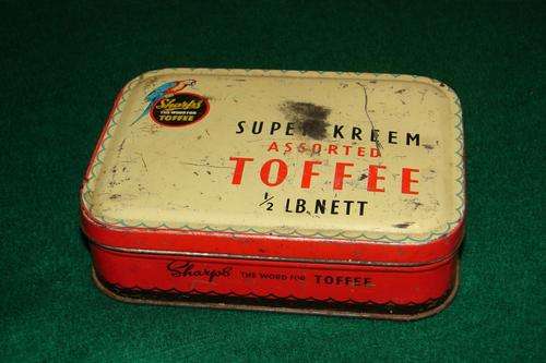 Vintage Sharps 1/2 LB Nett Super Kreem Assorted Toffee Tin-Dia. 15cmx11cmx4.5cm