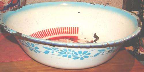 Light White and Blue Enamel Bowl with red Flower decorations-Width 40cm & height 12cm