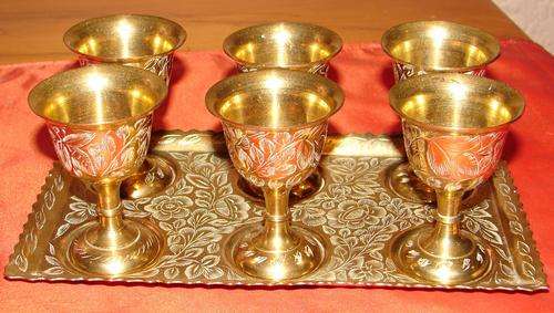 Beautiful 7 Piece Brass Goblets set with Tray.