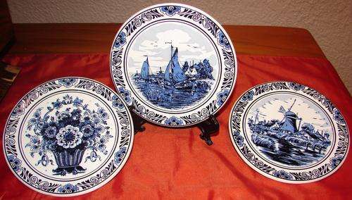3 Blue Oude Molen Fabriek Blue Delfts Plates - Dia. 15cm each