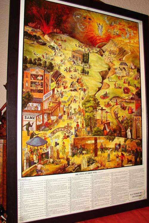 Afrikaans Print "Die Smal en Bree Weg" Framed with glass-Advent 2000, Bible Society