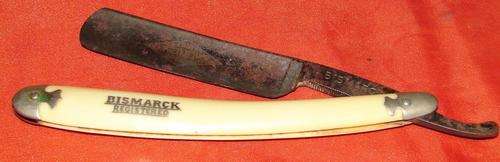 1920`s Antique Bismarck Razor Tusk handle-stamped "Barbers Special-L17cm-Made Germany Solingen 504