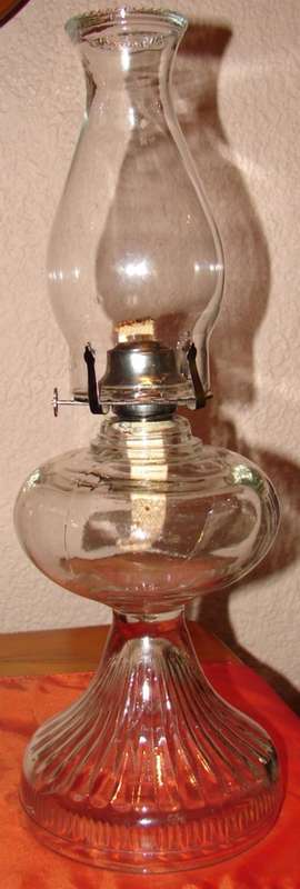 Beautiful Glass Oil Lamp-Height 45cm. Base height 23cm, base dia. 15cm