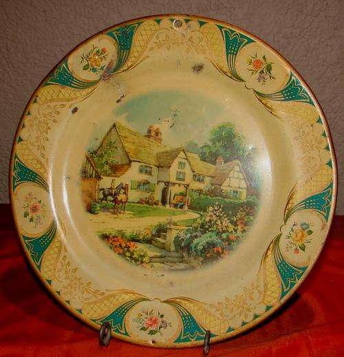 Vintage Portland Ware Enamel/Tin Plate "Country Inn" Made in England-Metal Box Comp.. Dia. 25cm