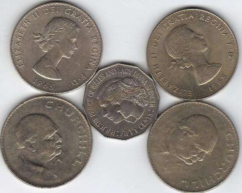 4X OLD CHURCHILL CROWNS AND DIANA COIN!!