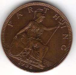 1936 BRITISH FARTHING UNC, AS REPLACEMENT FOR THE UNION RARE!!