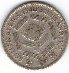 THE RARE 1949 SILVER UNION SOUTH AFRICA SIXPENCE